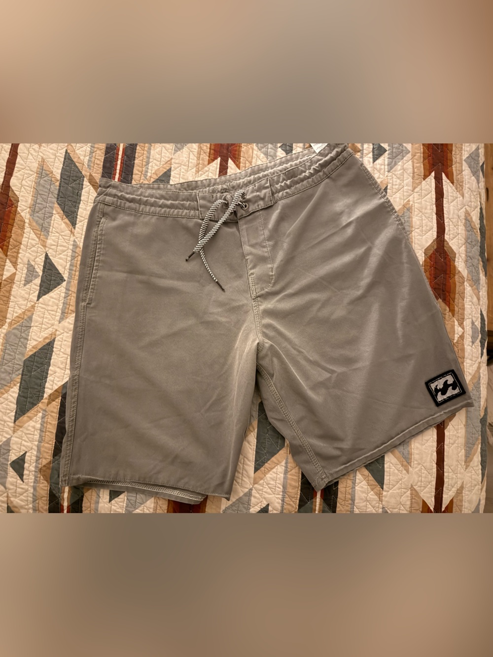 Gray Drawstring Board Shorts with Billabong Patch
